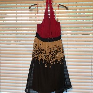 Red and black halter dress